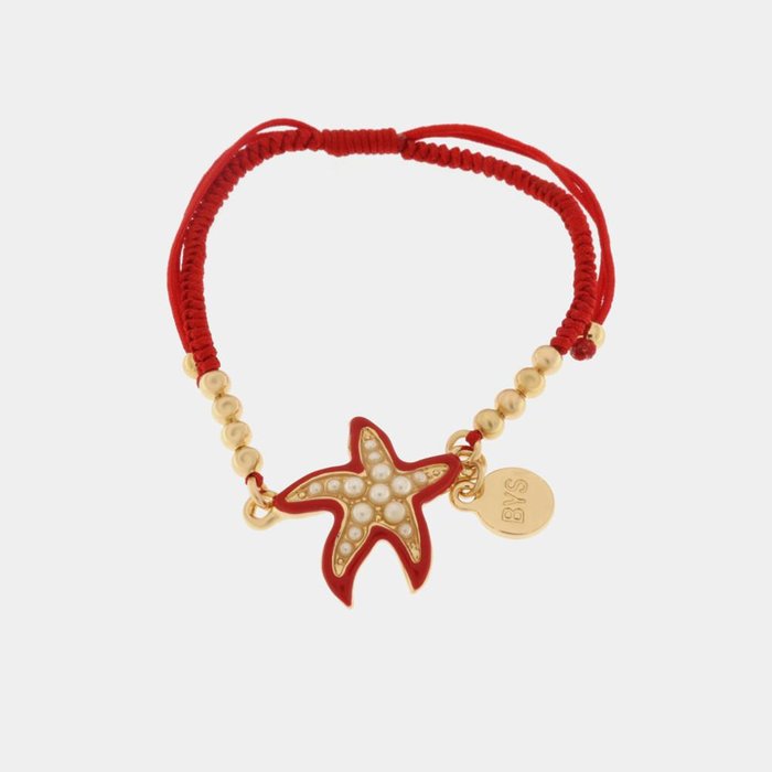 Metal Bracelet with Red Cord and Starfish Spheres