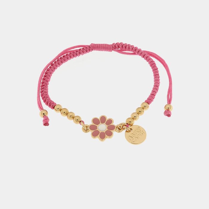 Bracelet en métal avec cordon rose et sphères marguerites