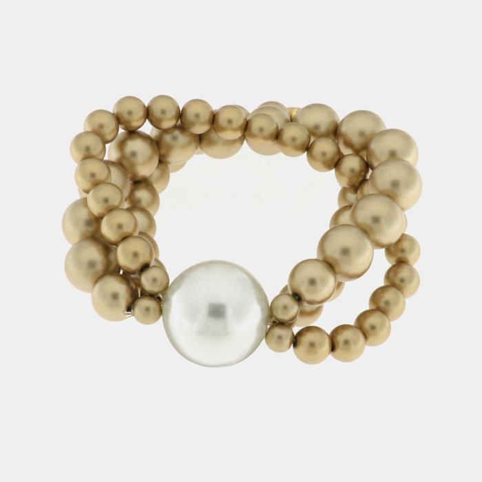 Multi-strand metal bracelet with pearls