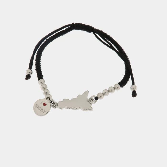 Bracelet en métal avec cordon Sicile et noir