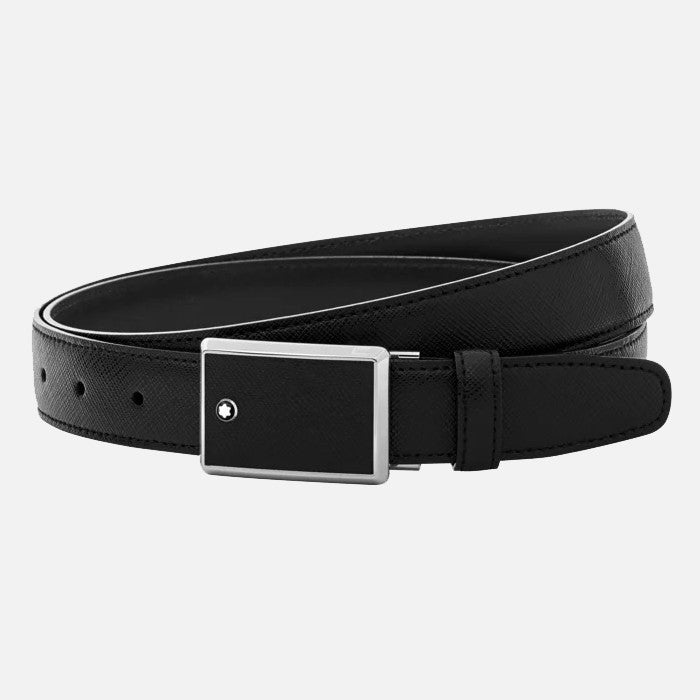 Cintura Nera Fibbia Rettangolare In Pelle Stampata 30mm 2