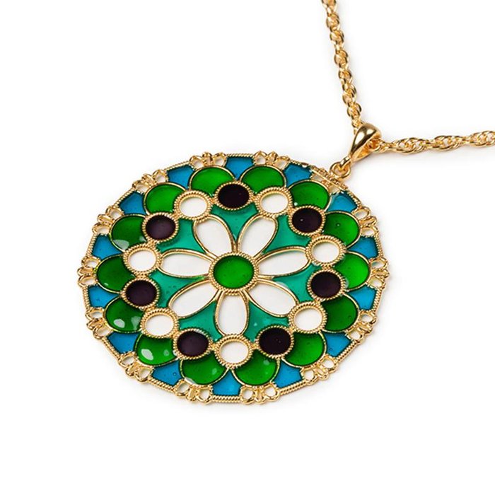 Pendentif rond en dentelle verte