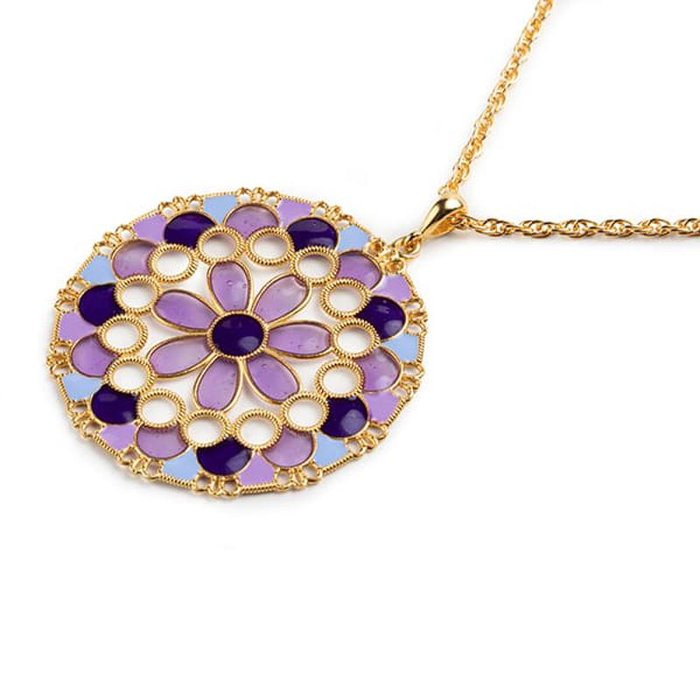 Pendentif Dentelle Rond Violet/Glycine