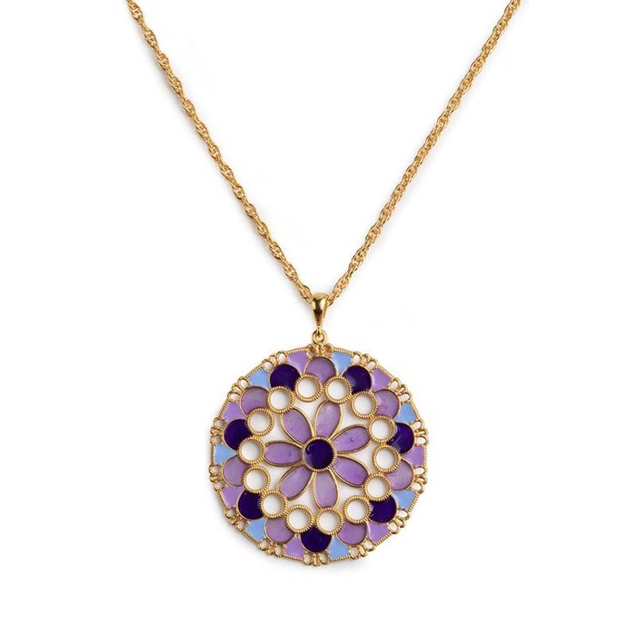 Pendentif Dentelle Rond Violet/Glycine