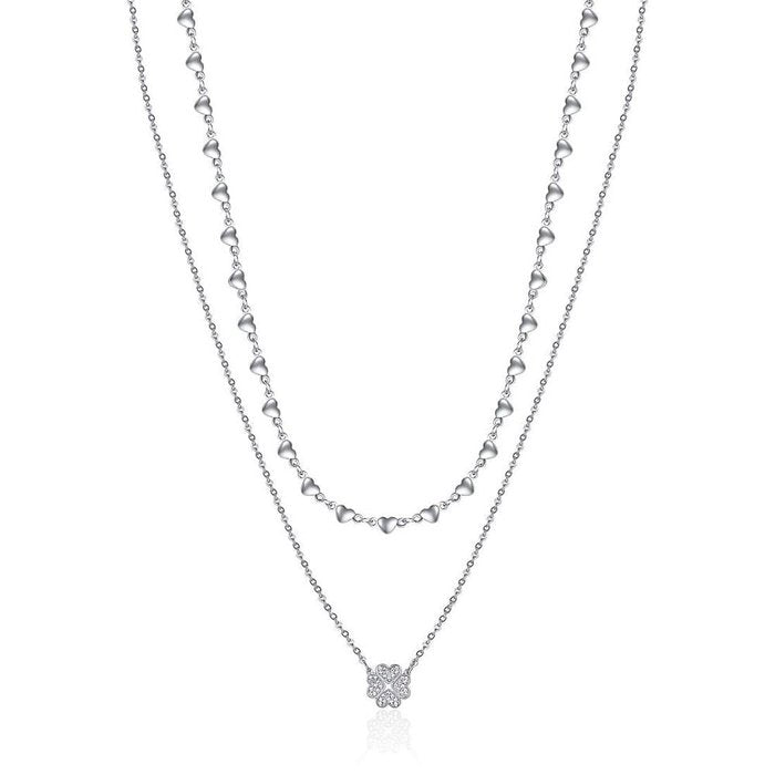 COLLANA DONNA IN ACCIAIO CON QUADRIFOGLIO E CRISTALLI BIANCHI