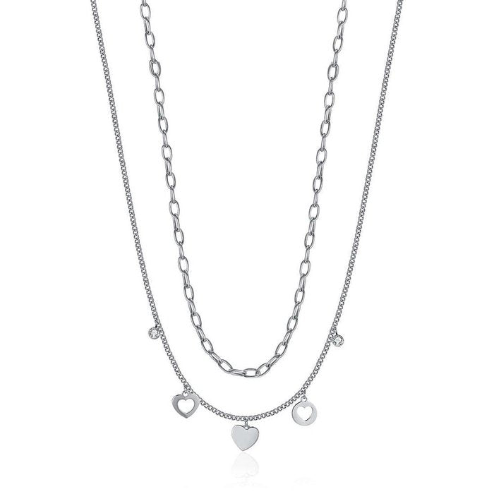 COLLANA DONNA IN ACCIAIO CON CUORI E CRISTALLI BIANCHI