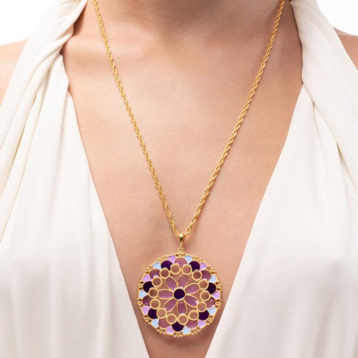 Pendentif Dentelle Rond Violet/Glycine