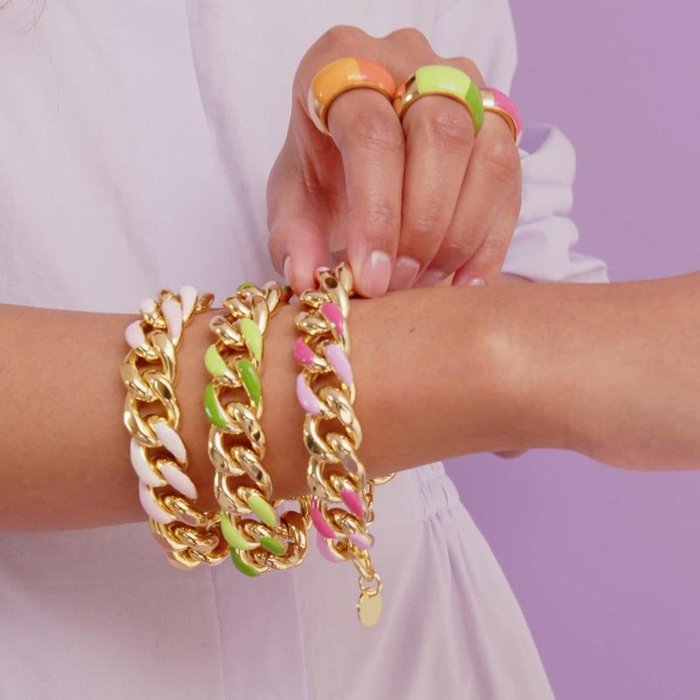 Bracciale groumette con smalto fucsia e rosa