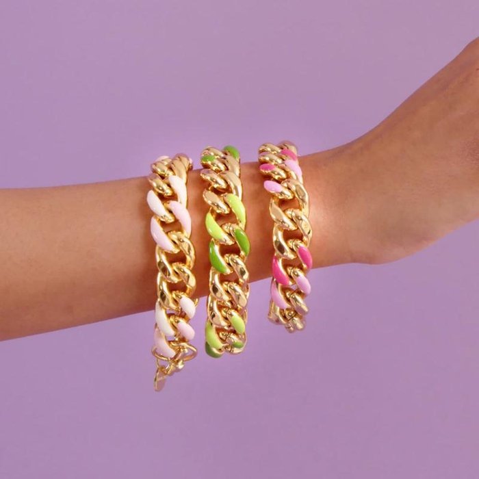 Bracciale groumette con smalto rosa e bianco