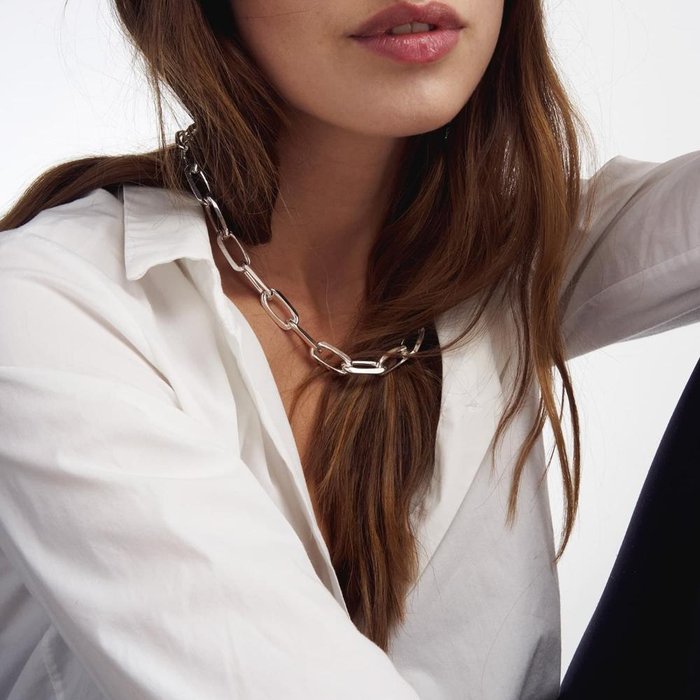 Collana in bronzo argentato catena forzatina