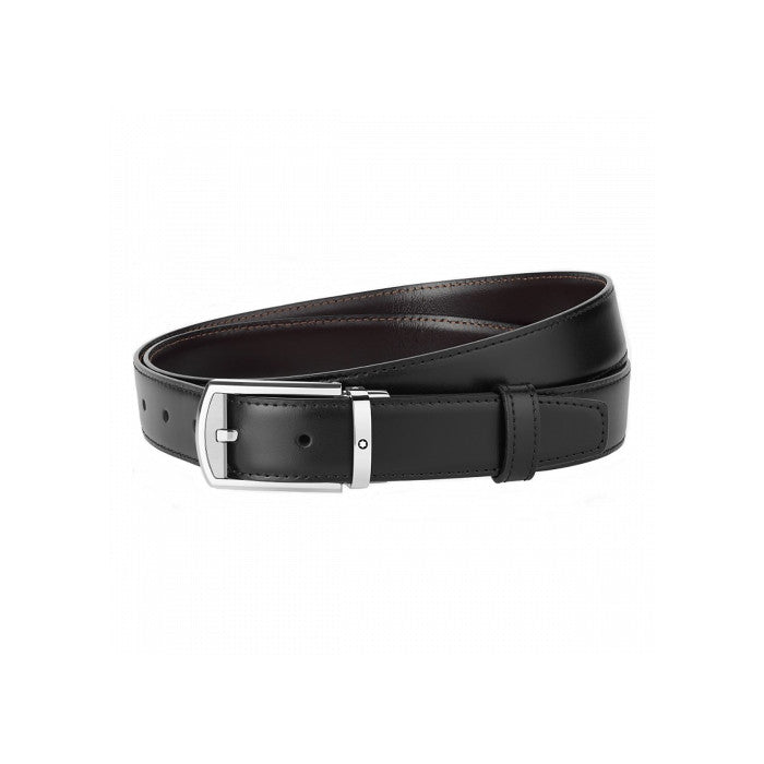 Montblanc Cintura Reversibile In Pelle Nera O Marrone Fibbia Rettangolare