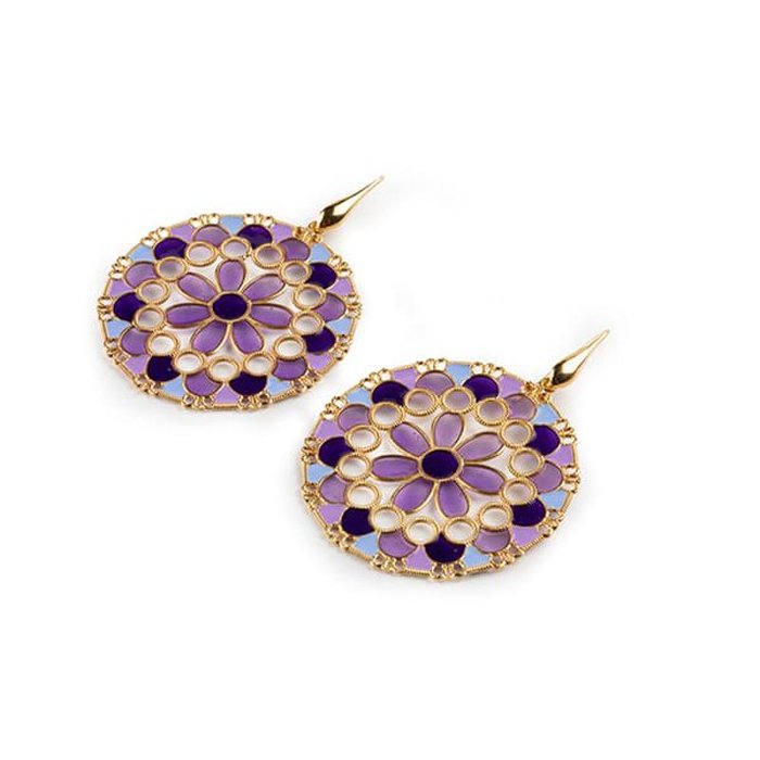 Boucles d'oreilles rondes en dentelle violette/glycine