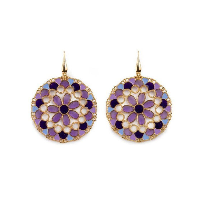 Boucles d'oreilles rondes en dentelle violette/glycine